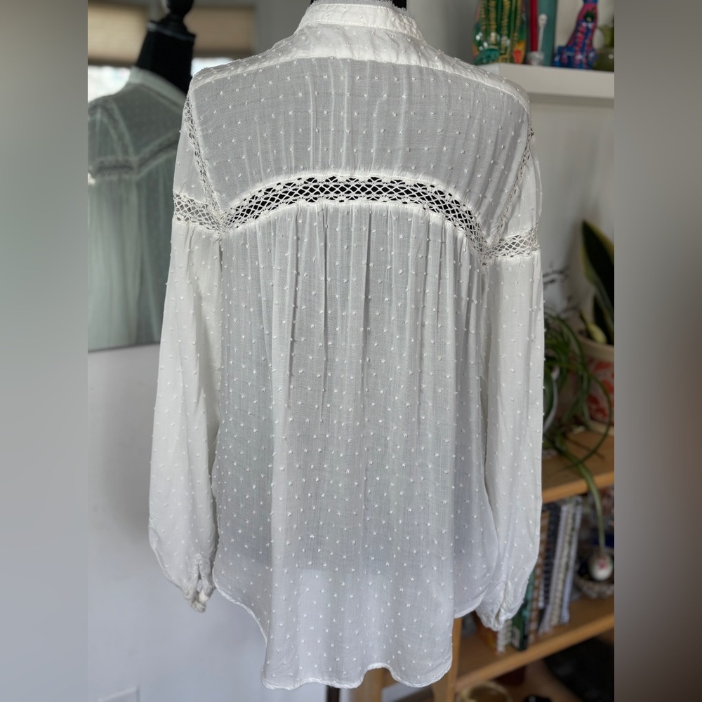 Free People Everyday Every Girl Top in Ivory SZ L Flowy Polka Dot Boho Casual - Picture 4 of 8